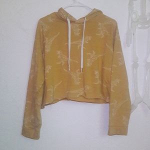 Geometric dinosaur hoodie t-rex mustard cropped